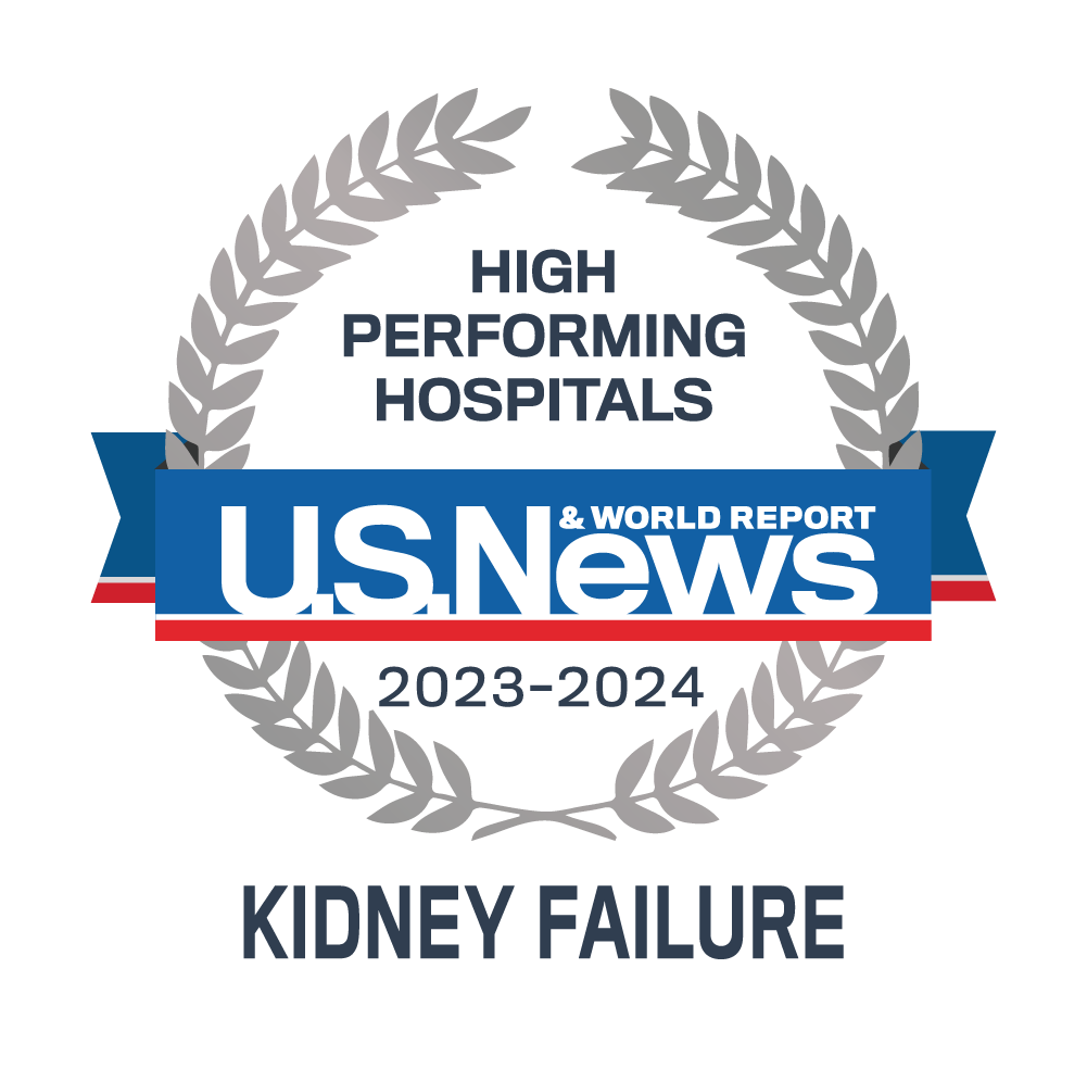 US News and World Report High Performing Hospitals 2023-24 kidney failure  specialty logo