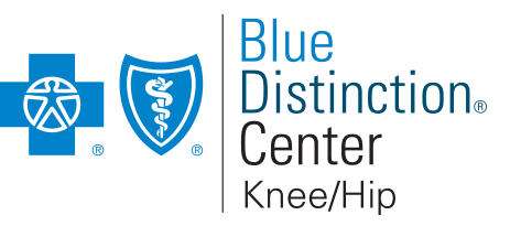 Centro de distinción azul en rodilla y cadera