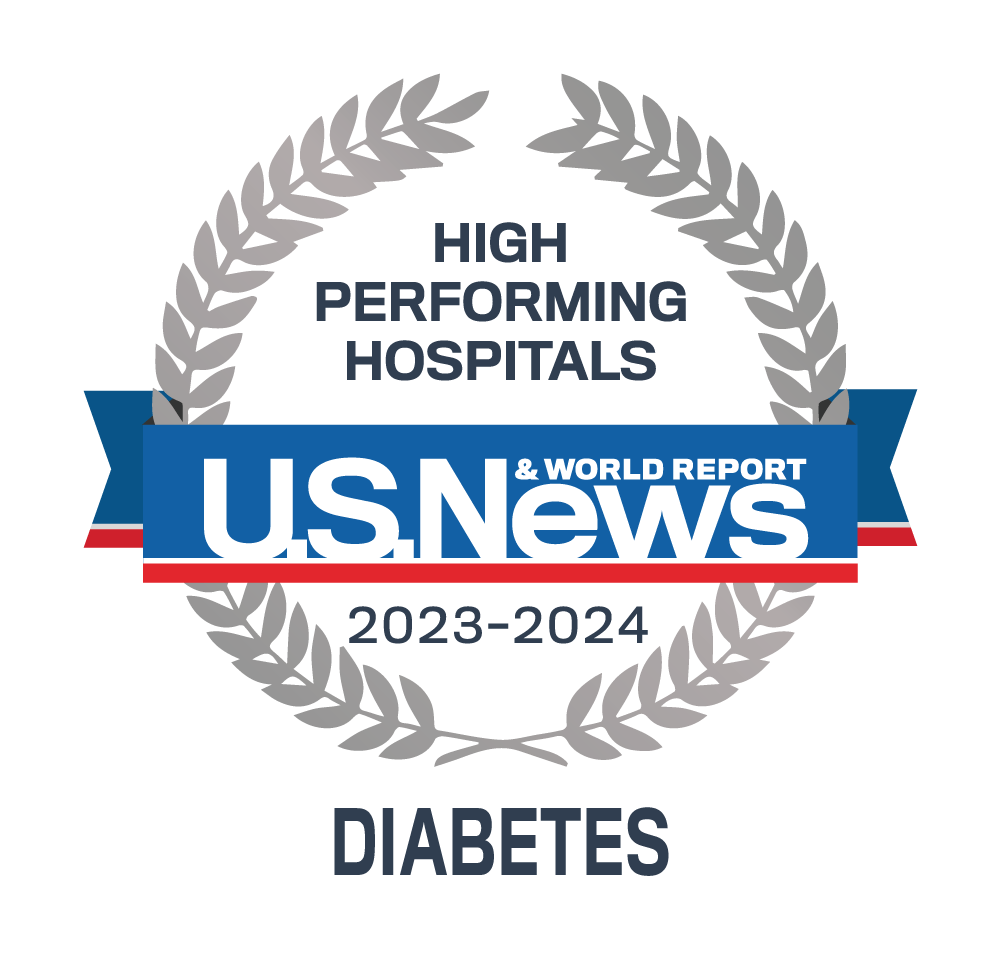 US News and World Report Hospitales de alto rendimiento 2023-24 Logotipo de especialidad en diabetes