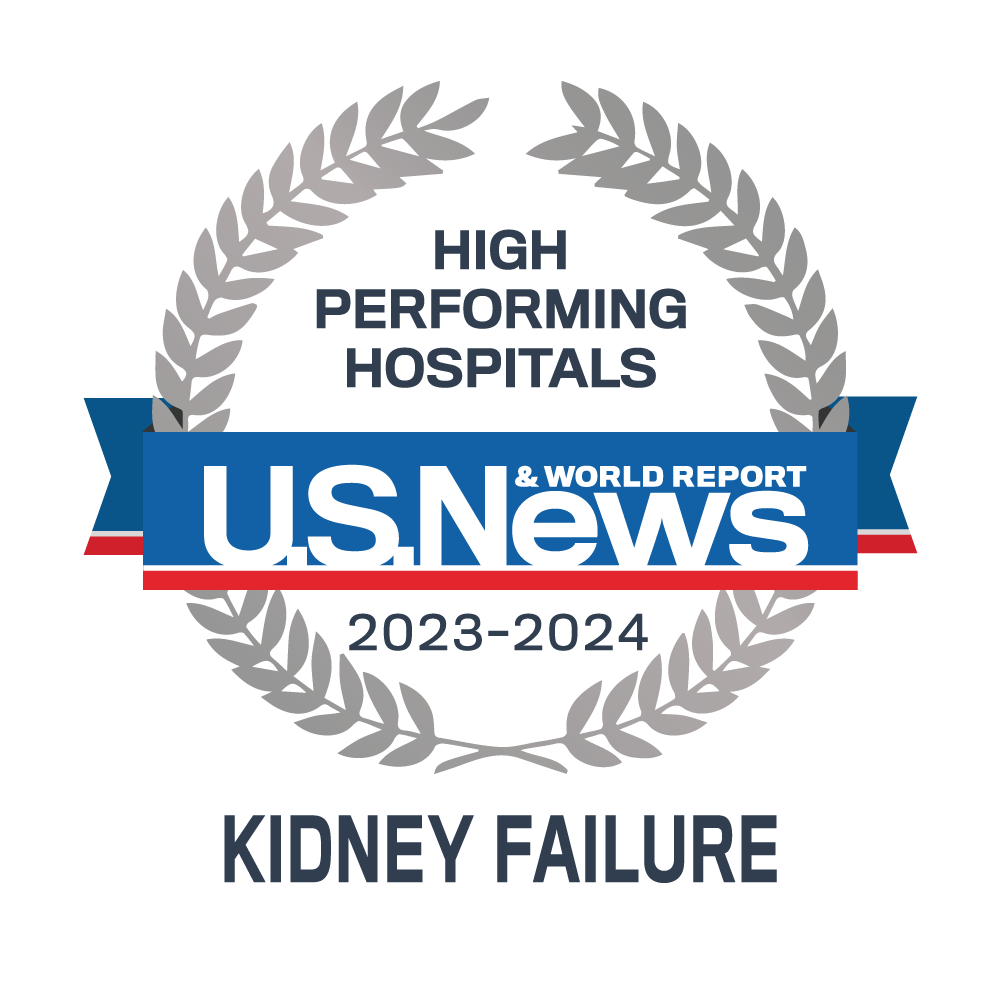 US News and World Report Hospitales de alto rendimiento 2023-24 logotipo de especialidad en insuficiencia renal