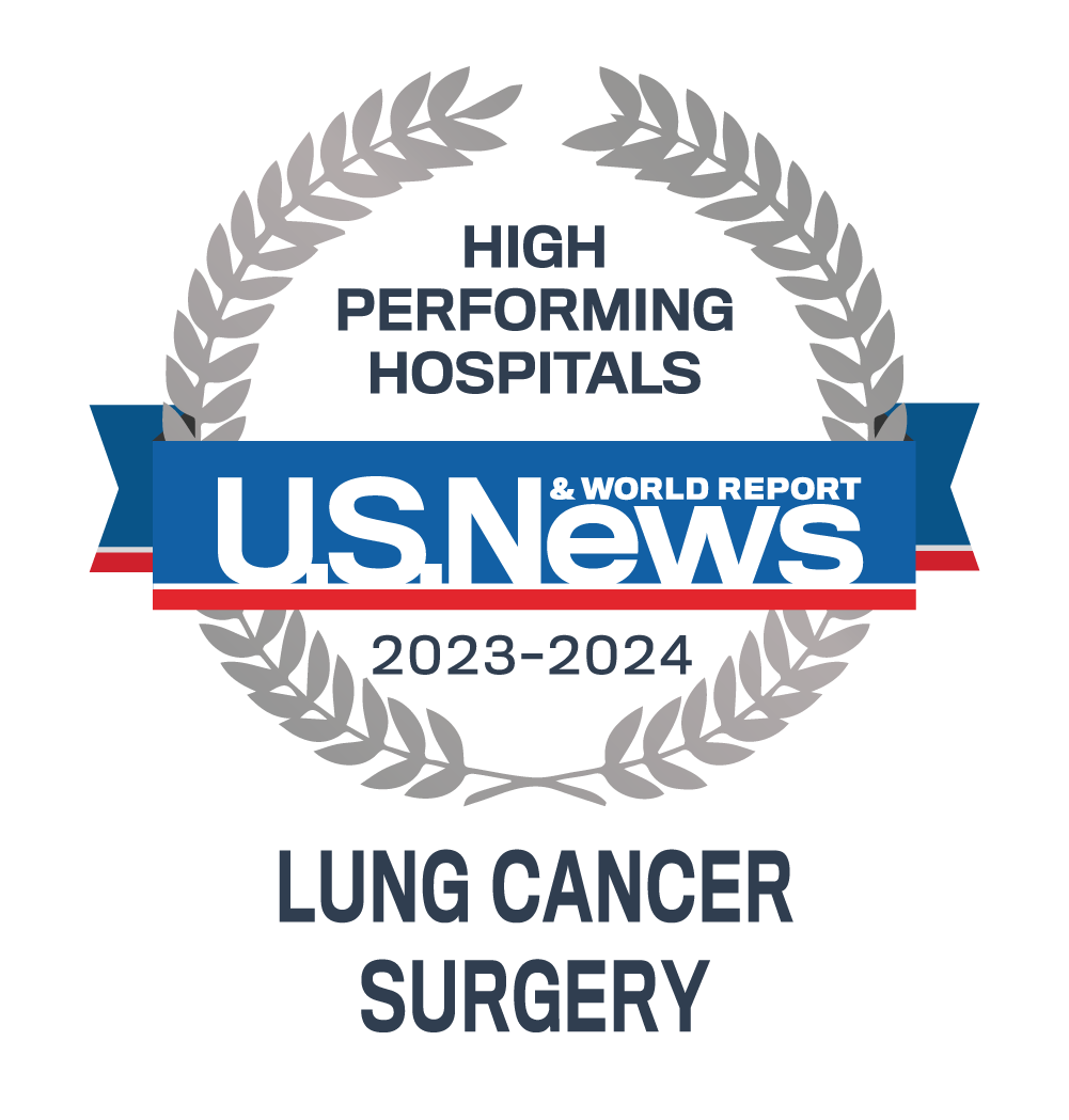 US News High Performing Hospital Award badge for Lung Cancer Surgery