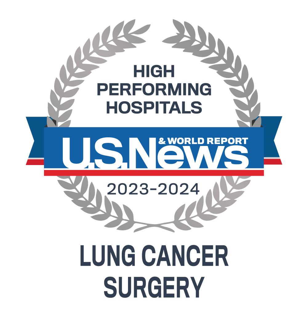 Logotipo de especialidad de cirugía de cáncer de pulmón de alto rendimiento de US News and World Report