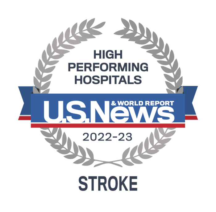 US News High Performing Hospital Award Badge - Stroke, GW University Hospital, Washington, DC