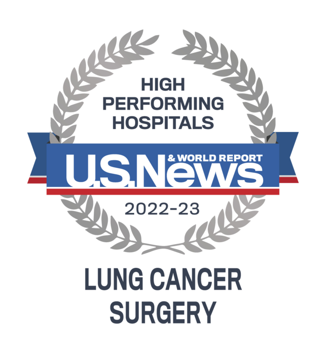 US News High Performing Hospital Award badge for Lung Cancer Surgery
