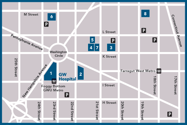 Maps, Directions & Parking info at GW University Hospital, Washington, DC